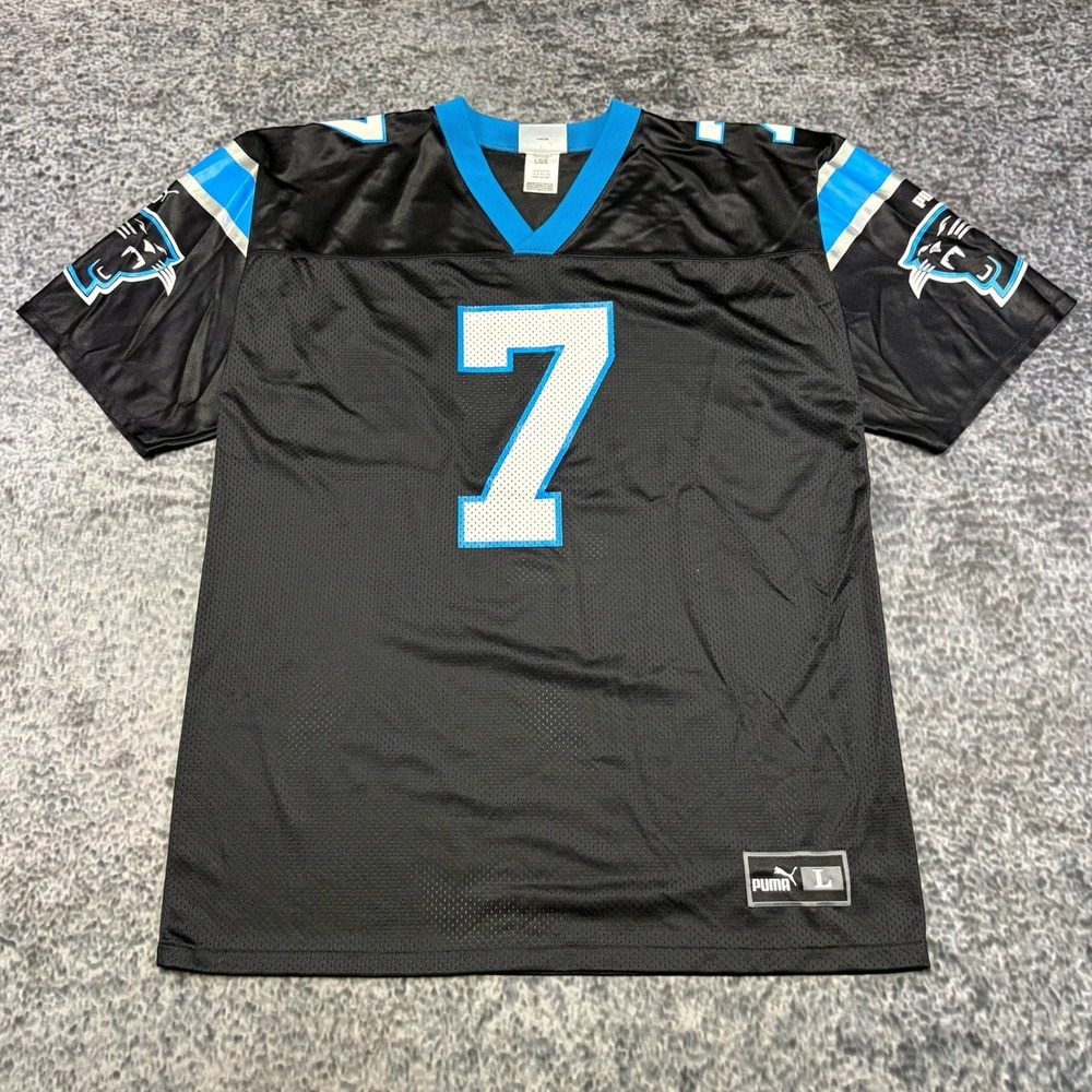 Vintage 90s Puma Carolina Panthers Steve Beuerlein Jersey Size Large #7 Home NFL